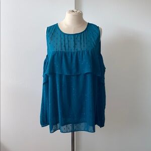 Old Navy Teal Peacock Colored Long Sleeve Cold Shoulder Women's Ruffle Top XL